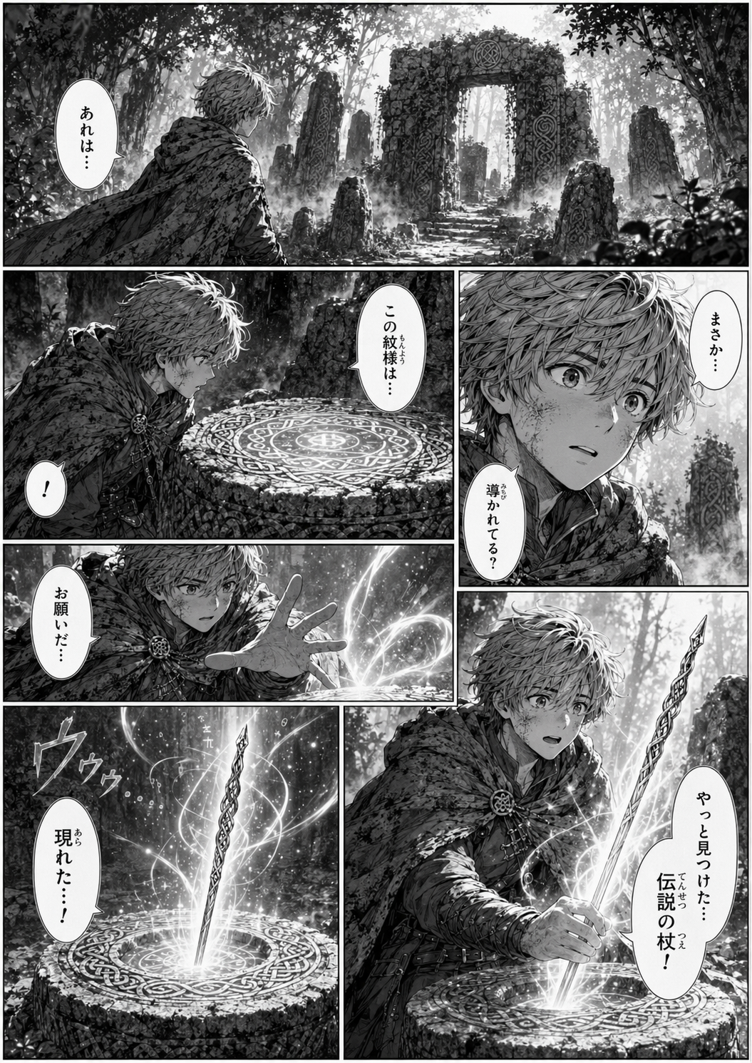 森の遺跡を舞台にしたファンタジー漫画作品サンプル