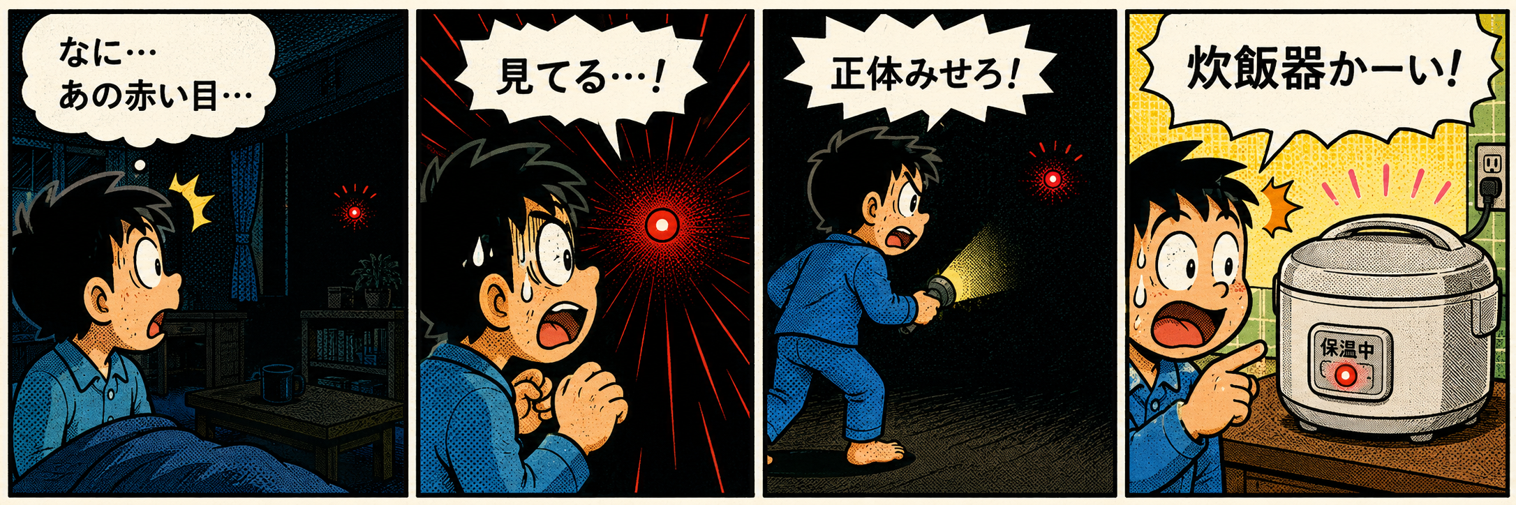 レトロカラーの横長4コマ漫画作品サンプル