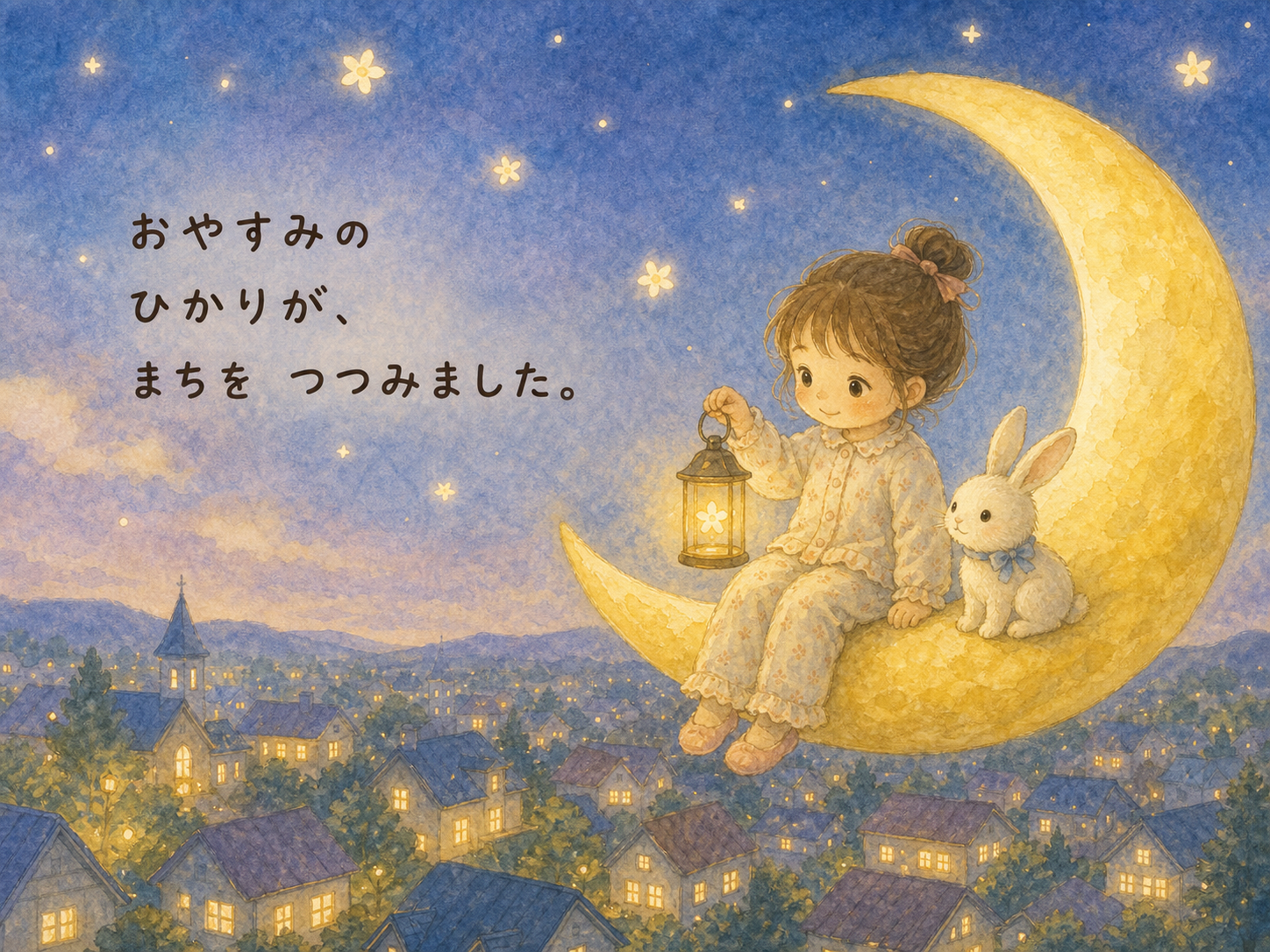 おやすみの光をテーマにした文章入り絵本ページ